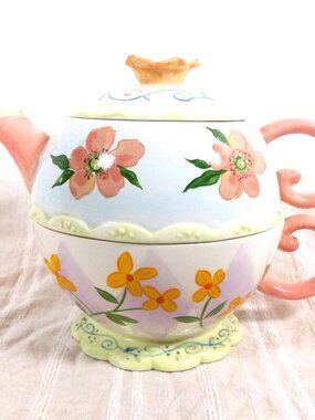 White and Peach Floral Tea Set for One # 24553